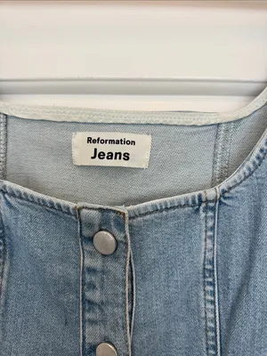 Reformation Harlowe denim button down mini dress thumbnail 6