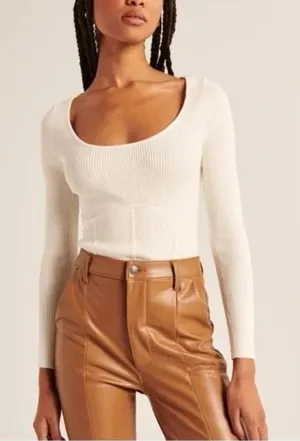 Abercrombie & Fitch Scoop Neck Long Sleeve Sweater Top White Small thumbnail 1