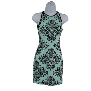 B Darlin Velvet Floral Bodycon Dress Sz 1/2 Y2K Coquette Party Club Mint Halter thumbnail 2
