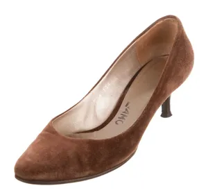 Salvatore Ferragamo Brown Suede Slip On Round Toe Kitten Heel Pumps Shoes thumbnail 1