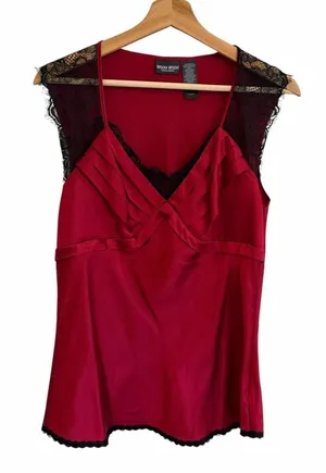 Vintage Y2K Fairy Bisou Bisou Whimsigoth Red Satin Top Size M Vamp Romantic Goth thumbnail 1