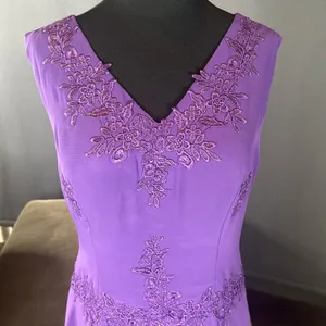 Purple Chiffon Formal Dress Floral Detail Corset Back Matching Jacket Size 12 thumbnail 7