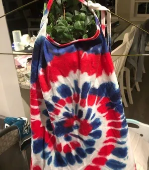 Red, White & Blue Tie Die Tie Top Red Size M thumbnail 1