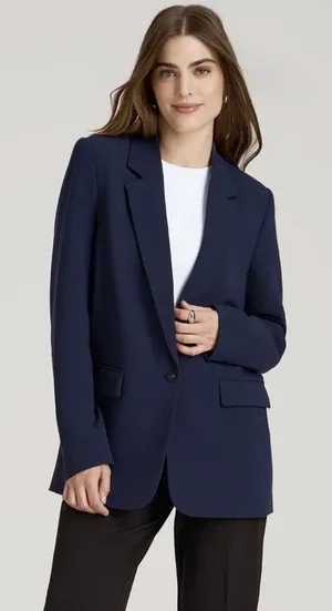 Vici Navy Blue Single Button Relaxed Blazer Size L Longline Old Money Minimalist thumbnail 1