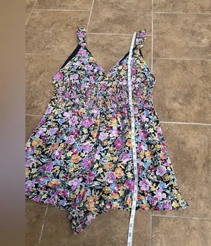 Floret Studios Floral Romper, Size XL, Smocked, Purple Yellow Black, Shorts thumbnail 6