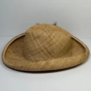 Georgi Vintage Straw Cowboy Hat Tan Feather Accent Wide Brim Western Boho Unisex thumbnail 4