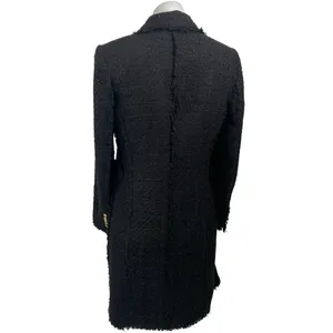 Zara Womens Black Tweed Fringe Double Breasted Military Trench Overcoat Jacket S thumbnail 2