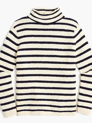 J. Crew Navy & White/Cream Striped Cozy Rollneck Pullover Sweater thumbnail 3