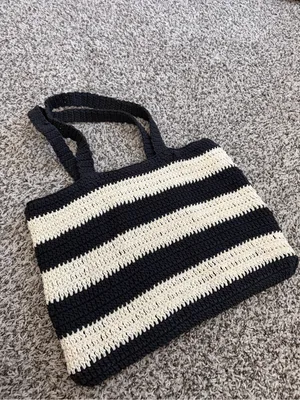 Black striped tote bag thumbnail 2