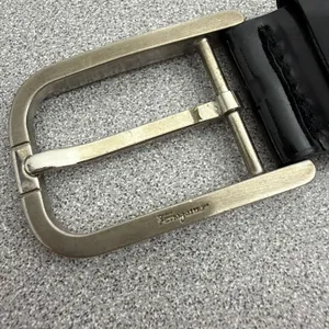 Salvatore Ferragamo Belt Mens 36 Black Patent Leather Silver Buckle Designer thumbnail 2