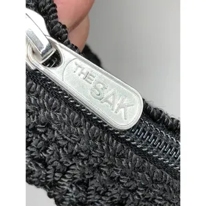 The Sak Black Macrame Tote Purse Shoulder Bag Medium Zipper Closure Boho Chic thumbnail 5