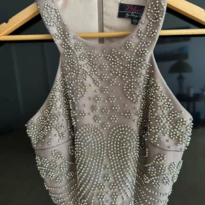 Blondie Nites Beaded Mesh Crop Top Nude Champagne Crystal Embellished Small USA thumbnail 2
