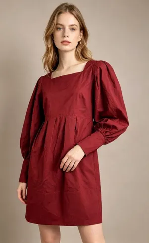 NWOT Farm Rio Cotton Long Sleeve Bow Tie Open Back Mini Dress Red Sz S thumbnail 1