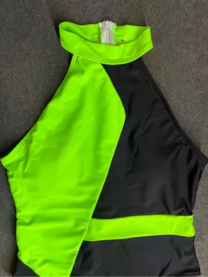 Black & Neon Green Colorblock One-Piece Swimsuit Size L thumbnail 3