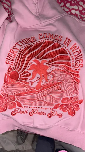 Pink Palm Puff Hoodie pink Everything Comes In Waves thumbnail 1