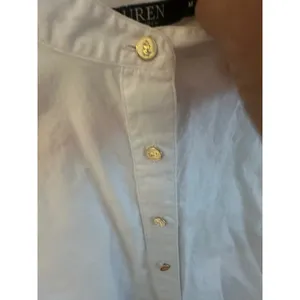 Lauren Ralph Lauren White Balloon Sleeve Blouse M Gold LRL btns Mandarin Collar thumbnail 2