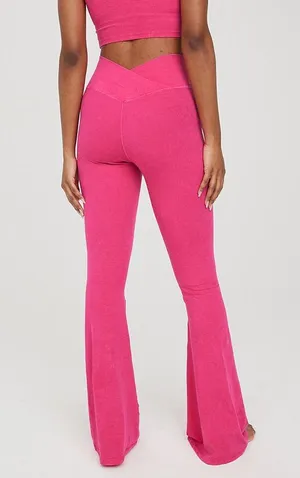 Pink Double Crossover Flare Leggings thumbnail 1