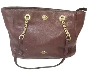 COACH‎ TURNLOCK Chain Tote 27 Zip Top Leather Shoulder Bag 57107 Oxblood thumbnail 1