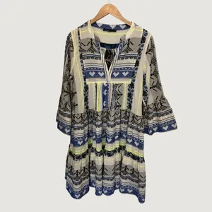 Devotion Twins Ella Dress Blue White Neon Yellow Embroidered Tiered Tunic Medium thumbnail 2