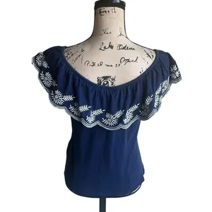Anthropologie Moulinette Soeurs Embroidered Nautical Navy Sz Medium Top thumbnail 7