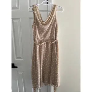 R&K‎ Womens Size 10 Polka Dot Midi Dress Cowl Neck Sleeveless Belted Tan thumbnail 4