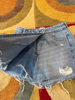 Zara Women Denim Jean Wrap Mini Skort Distressed Back Shorts Size XS thumbnail 2