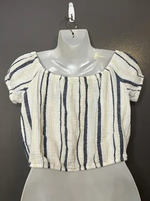American Eagle Outfitters Blouse Womens Small Striped Puff Sleeve Cropped Top thumbnail 4