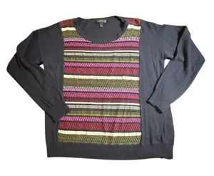 J.Crew Women's Crewneck Sweater L Wool Rabbit Hair Blend Striped Front Panel thumbnail 1