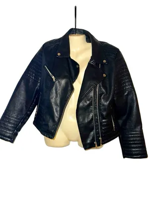 Classic Black Moto-Style Faux Leather Jacket - Women's Biker Coat thumbnail 4