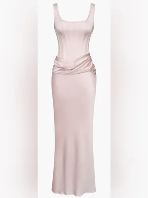 NEW HOUSE OF CB Kira Blush Pink Corset Bodice Satin Gown Sz L thumbnail 2