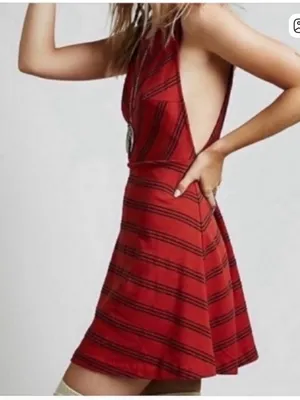 Free People Black Sleeveless Mini Chevron Stripe Dress thumbnail 6