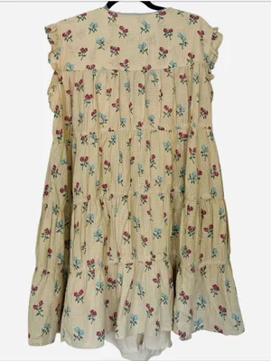 Free People Sundown Tunic Dress Printed Buttondown Cap Sleeve Ivory Size Large thumbnail 5