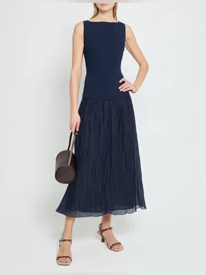 NWT Kourt Erin Midi Dress size 4 navy blue drop waist few moda thumbnail 3