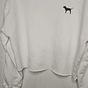 PINK Victoria's Secret hooded hoodie cropped crop white sweatshirt tied on arms M thumbnail 3