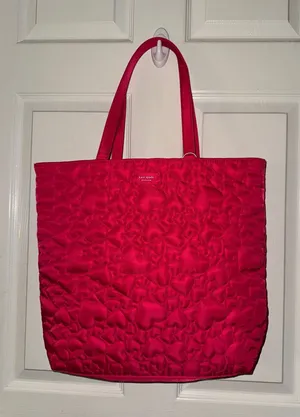 Kate Spade Fragrance Red Heart Tote Shoulder Handbag Quilted Canvas Lightweight thumbnail 1