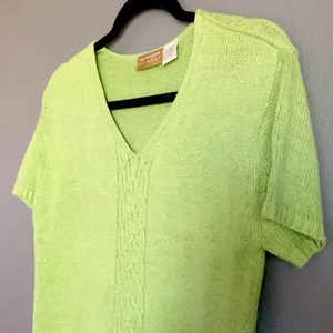 Liz Claiborne • Liz wear Lime Green Cable Short Sleeve Sweater Size Large thumbnail 2