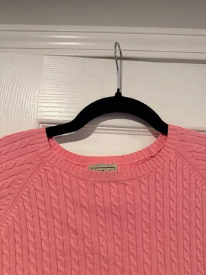 L.L. Bean Size L Pink Crew Neck Cable Knit 3/4 Sleeve Cotton Pullover Sweater thumbnail 2