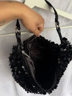 Y2K Sequin Hobo Shoulder Bag Black thumbnail 3