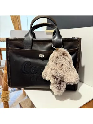NEW Gray Faux Fur Bunny Rabbit Bag Charm Keychain with Gold Silver Ring Clips thumbnail 2