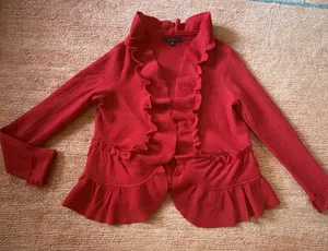 Fever Red 100% Wool Ruffle Peplum Jacket Size XL thumbnail 1