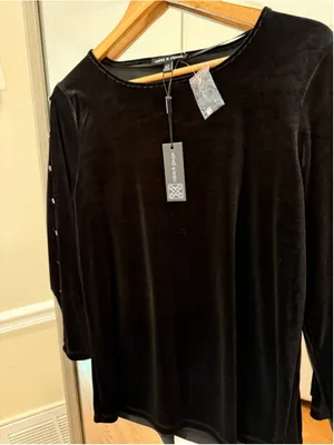 Women's Cable & Gauge Black Velvet Long Sleeve Tee with Embellishments thumbnail 3
