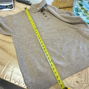 Mango MNG Women's Oversized Knit Polo Sweater Tan Marl Button Neck Large‎ thumbnail 11
