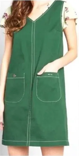 ModCloth Jumper Dress Women Size M Green Sleeveless‎ V-Neck Shift Mini Pockets thumbnail 1