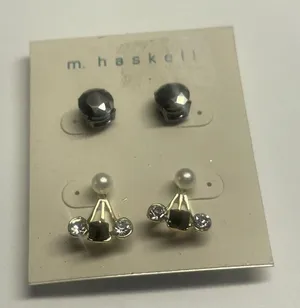 NWT M. Haskell Pierced Earrings Rhinestone thumbnail 1