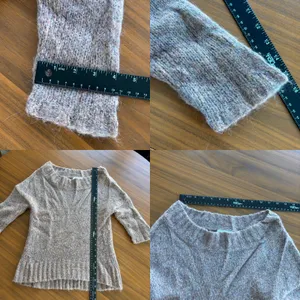 Ann Taylor Loft Taupe Mohair Wool Boat Neck‎ Sweater 3/4 Sleeve Cropped Small thumbnail 6