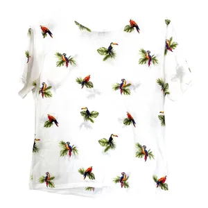 Forever 21 White Tropical Print Crew Neck Short Sleeve Shirt Summer Vacation L thumbnail 1