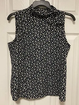 *Liz Clairborne Black Polka Dot Mock Neck Sleeveless Blouse #RB thumbnail 1