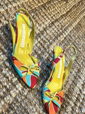 Pura Lopez 90s Vintage Pucci Inspired Sling Back Kitten Heels Size 36 thumbnail 1