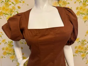 Flying Tomato Brown Square-Neck Midi Dress with Puff Sleeves size M thumbnail 7