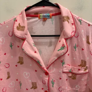 PJ Salvage Whimsy Boot Scootin Pink Pajama Set Western Cowboy Hearts Medium thumbnail 4